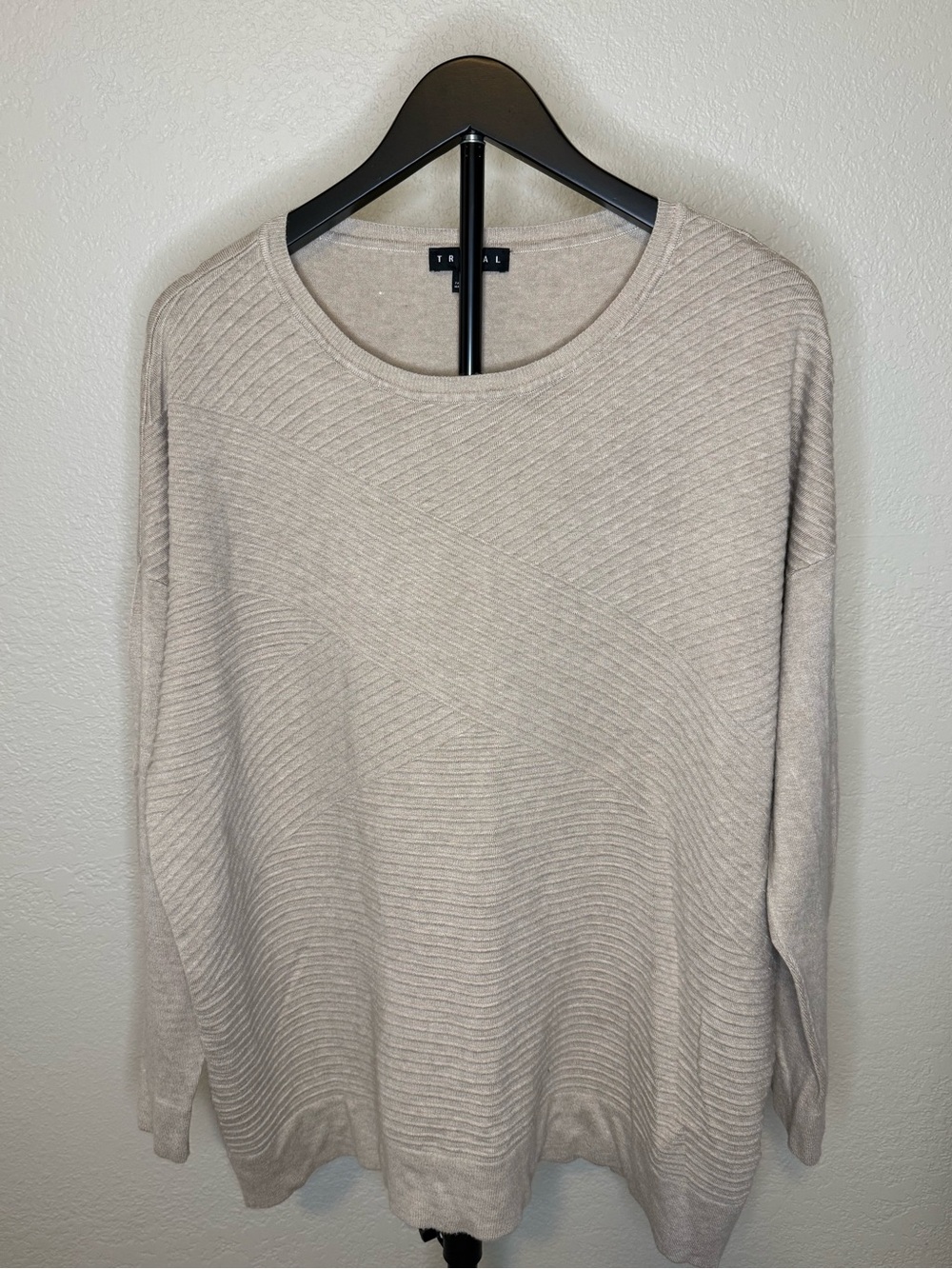 Tribal Light Beige‎ Ribbed Crewneck Sweater